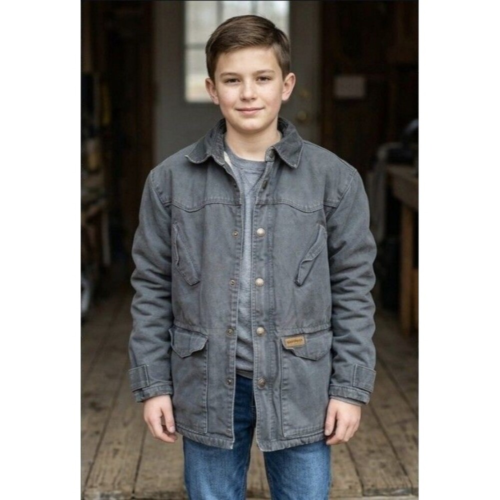 Powder River Outfitter Jacket Youth Large Green Canvas Barn Chore Coat Kid Lined